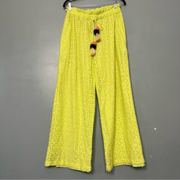 Anthropologie Ollari Lacy Wide Leg Tassel Pants Trousers Lime Green Women’s S - Picture 2 of 12